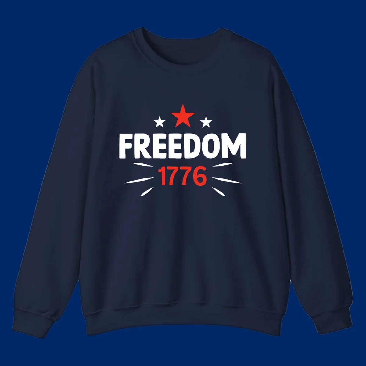 A white background features a bold red star above the numbers '1776', representing the red-star-1776-founding year.