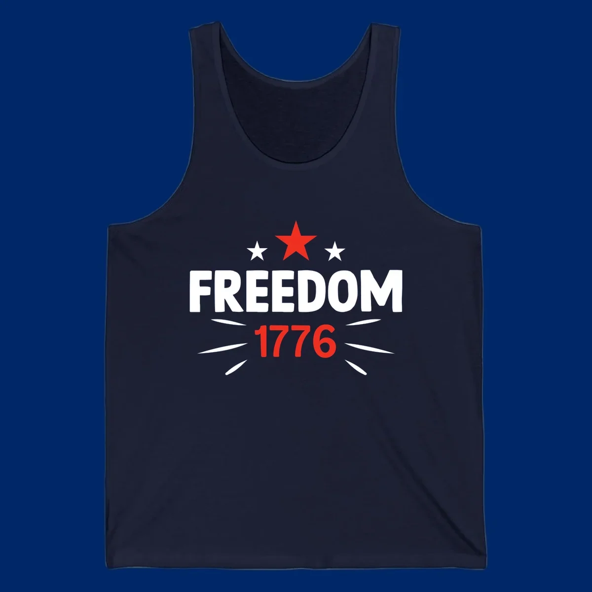 A white background features a bold red star above the numbers '1776', representing the red-star-1776-founding year.