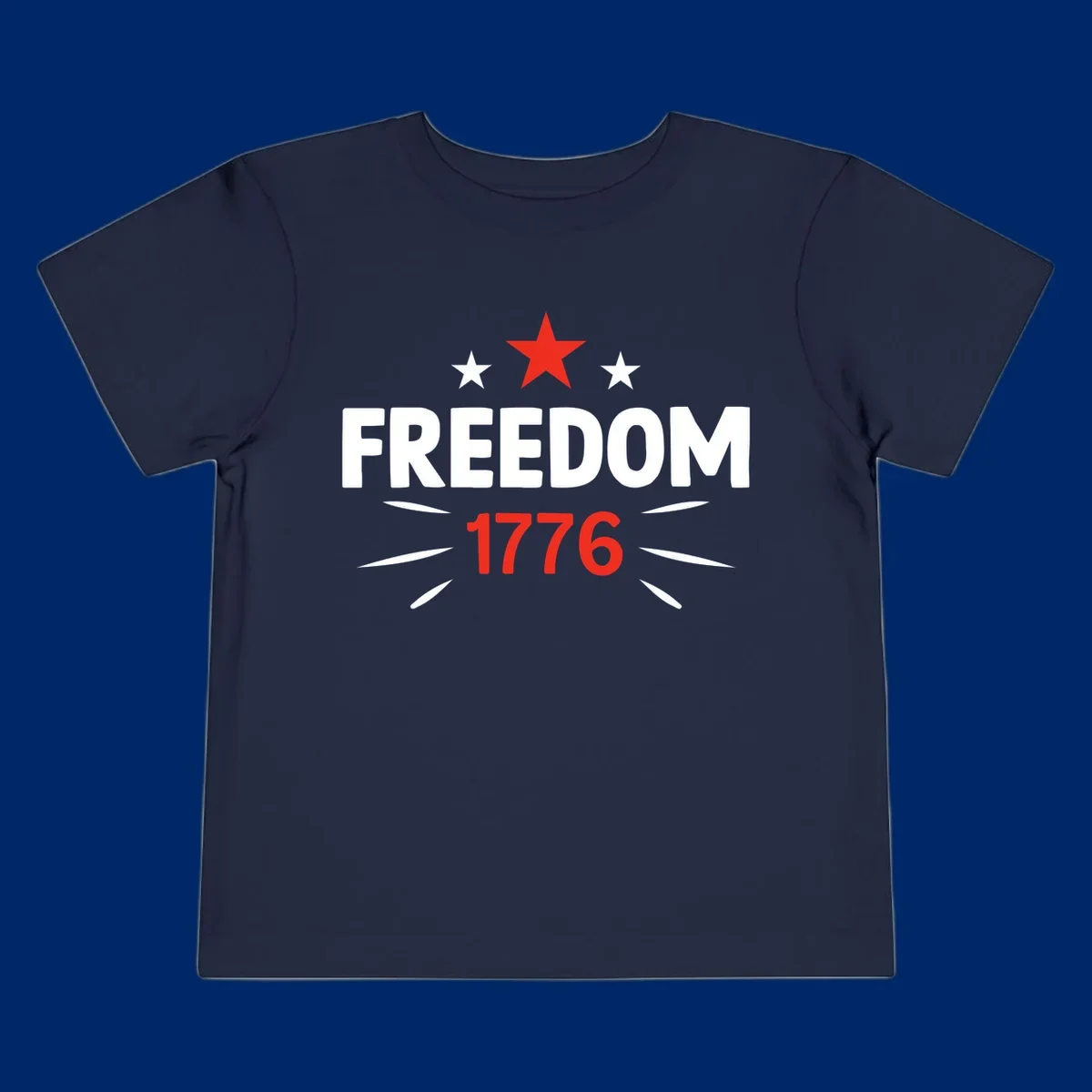 A white background features a bold red star above the numbers '1776', representing the red-star-1776-founding year.