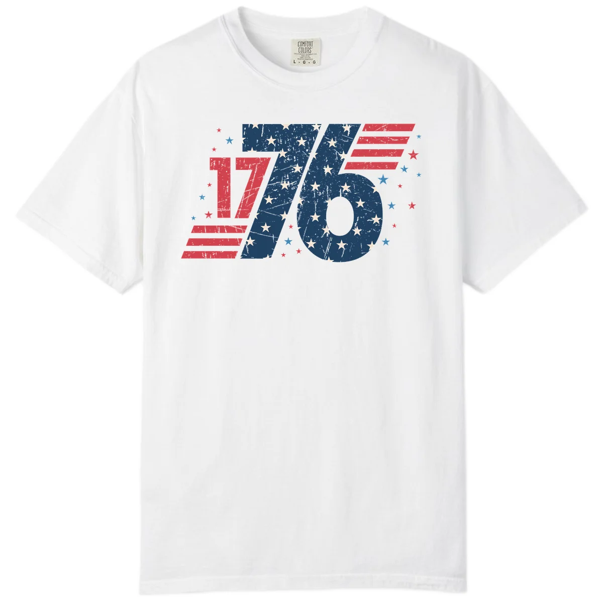 Vintage Distressed 1776 Stars And Stripes Comfort Color in White