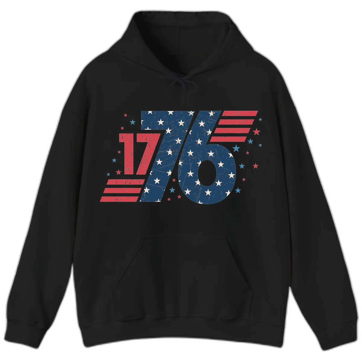 Vintage Distressed 1776 Stars And Stripes Hoodie in Black