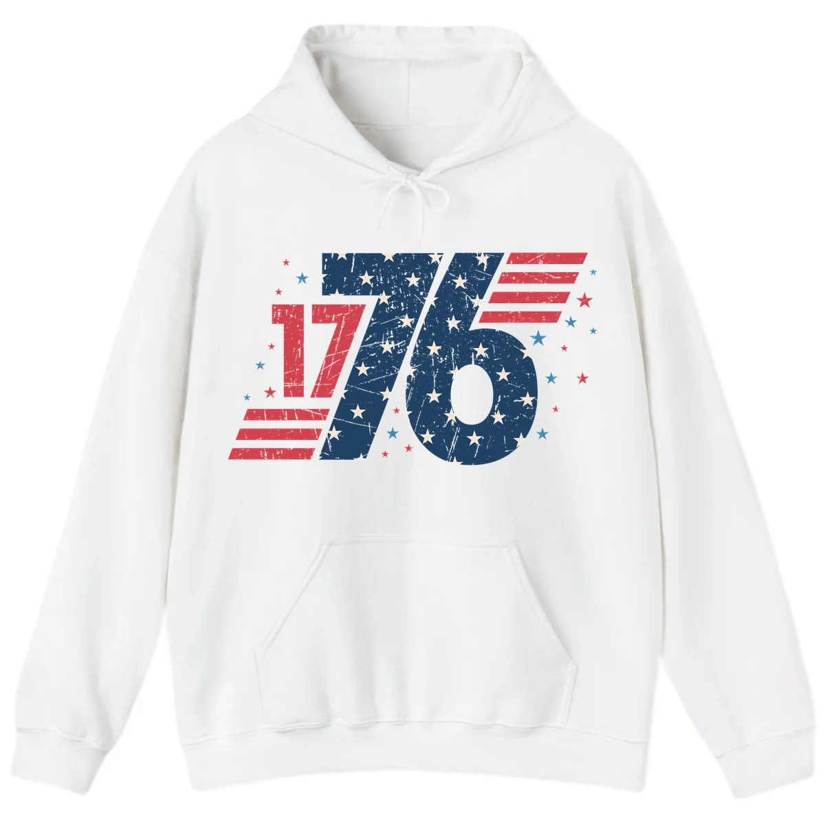 Vintage Distressed 1776 Stars And Stripes Hoodie in White