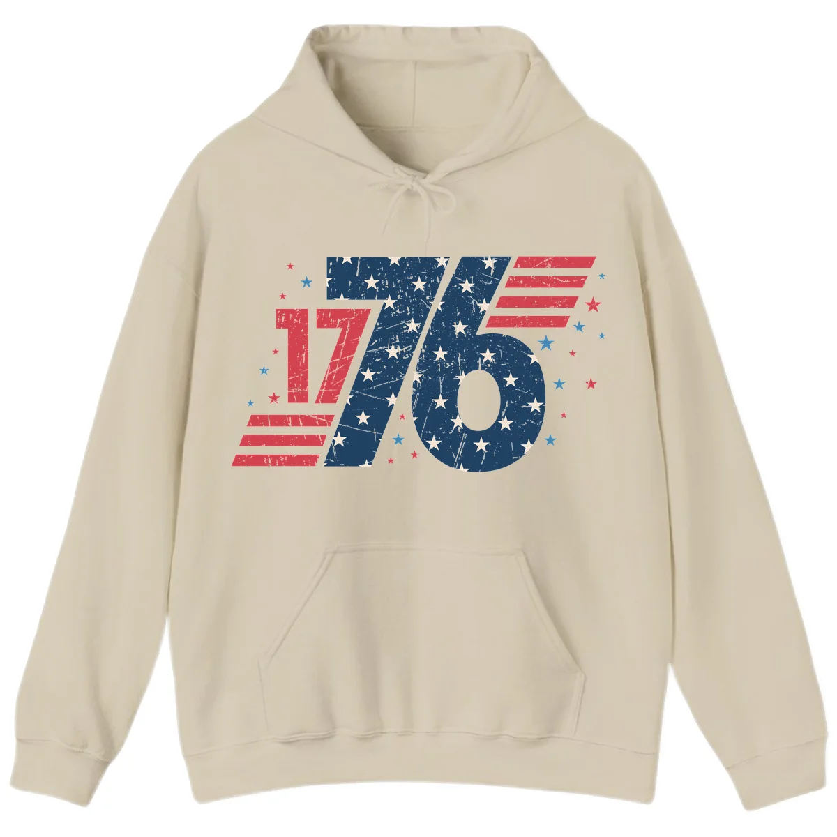 Vintage Distressed 1776 Stars And Stripes Hoodie in Sand