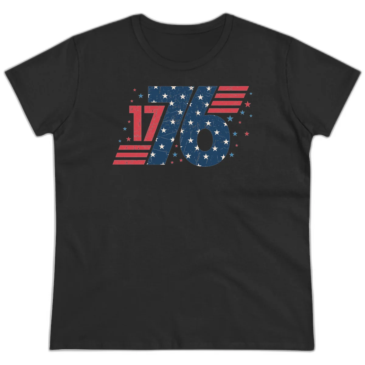 Vintage Distressed 1776 Stars And Stripes Ladies Tee in Black