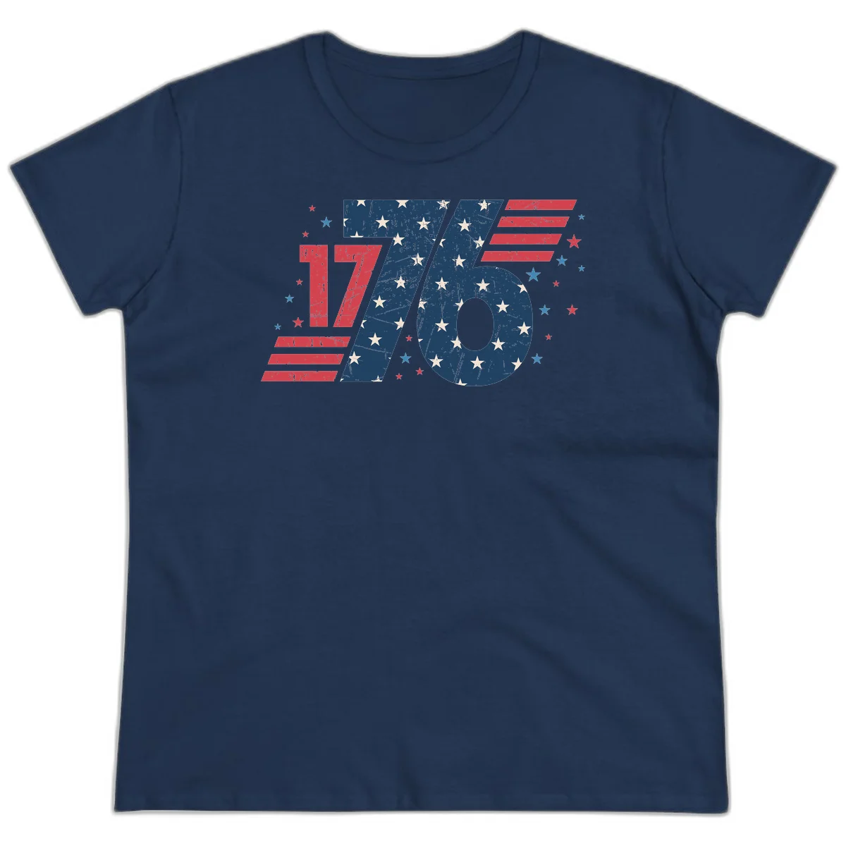 Vintage Distressed 1776 Stars And Stripes Ladies Tee in Navy