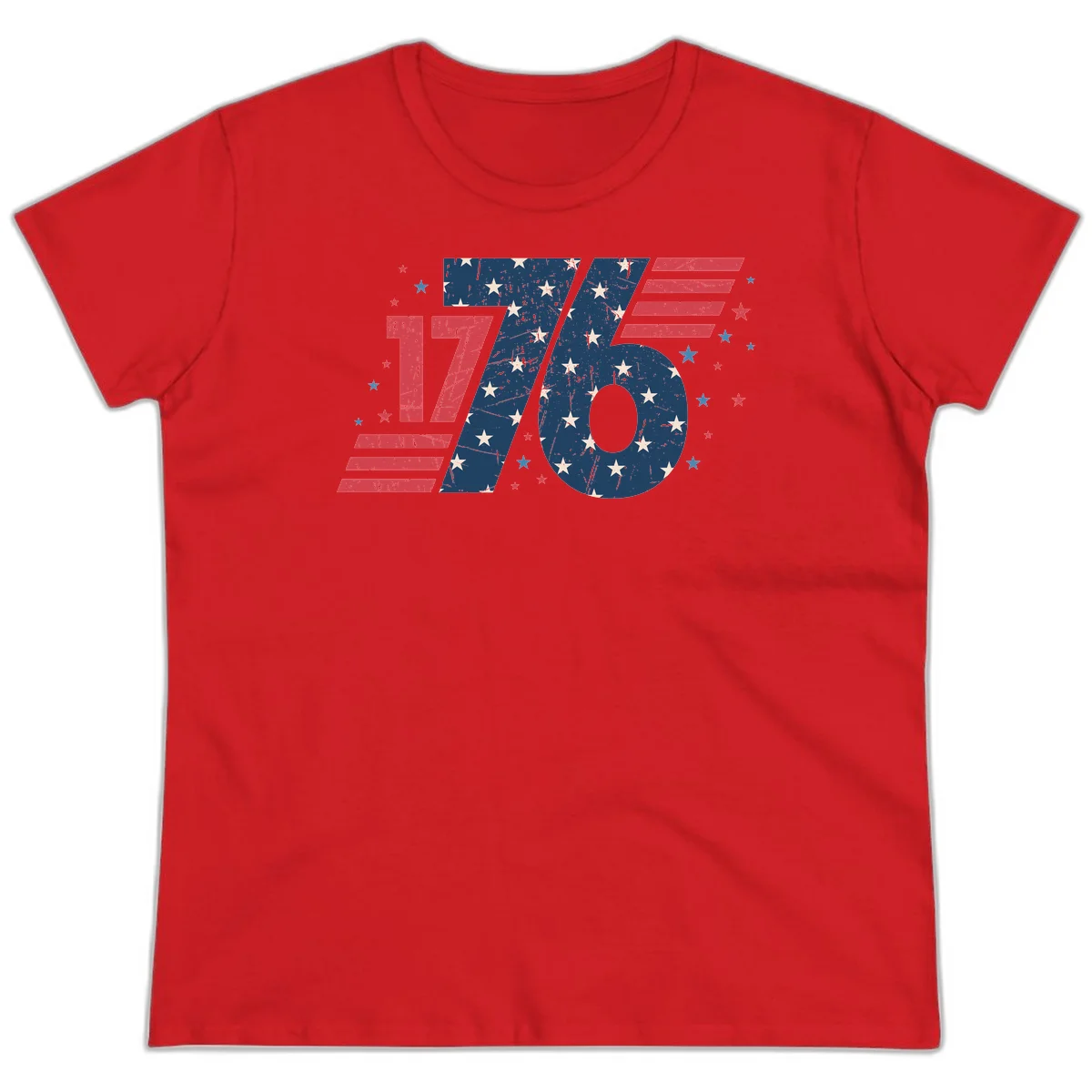 Vintage Distressed 1776 Stars And Stripes Ladies Tee in Red