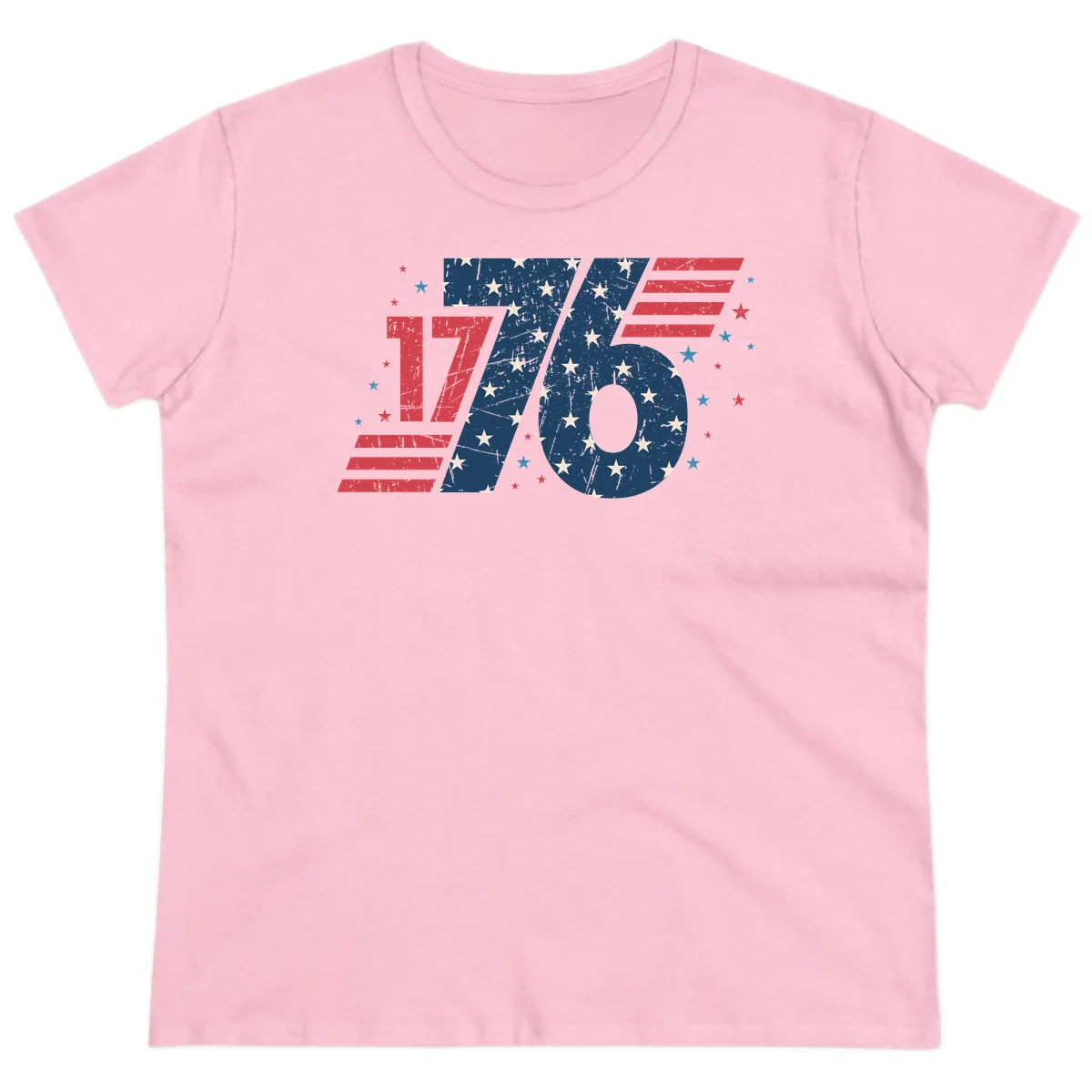 Vintage Distressed 1776 Stars And Stripes Ladies Tee in Light Pink