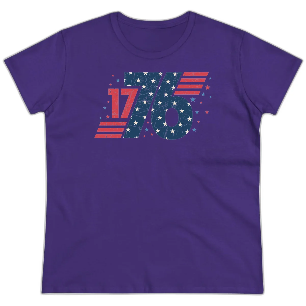 Vintage Distressed 1776 Stars And Stripes Ladies Tee in Purple