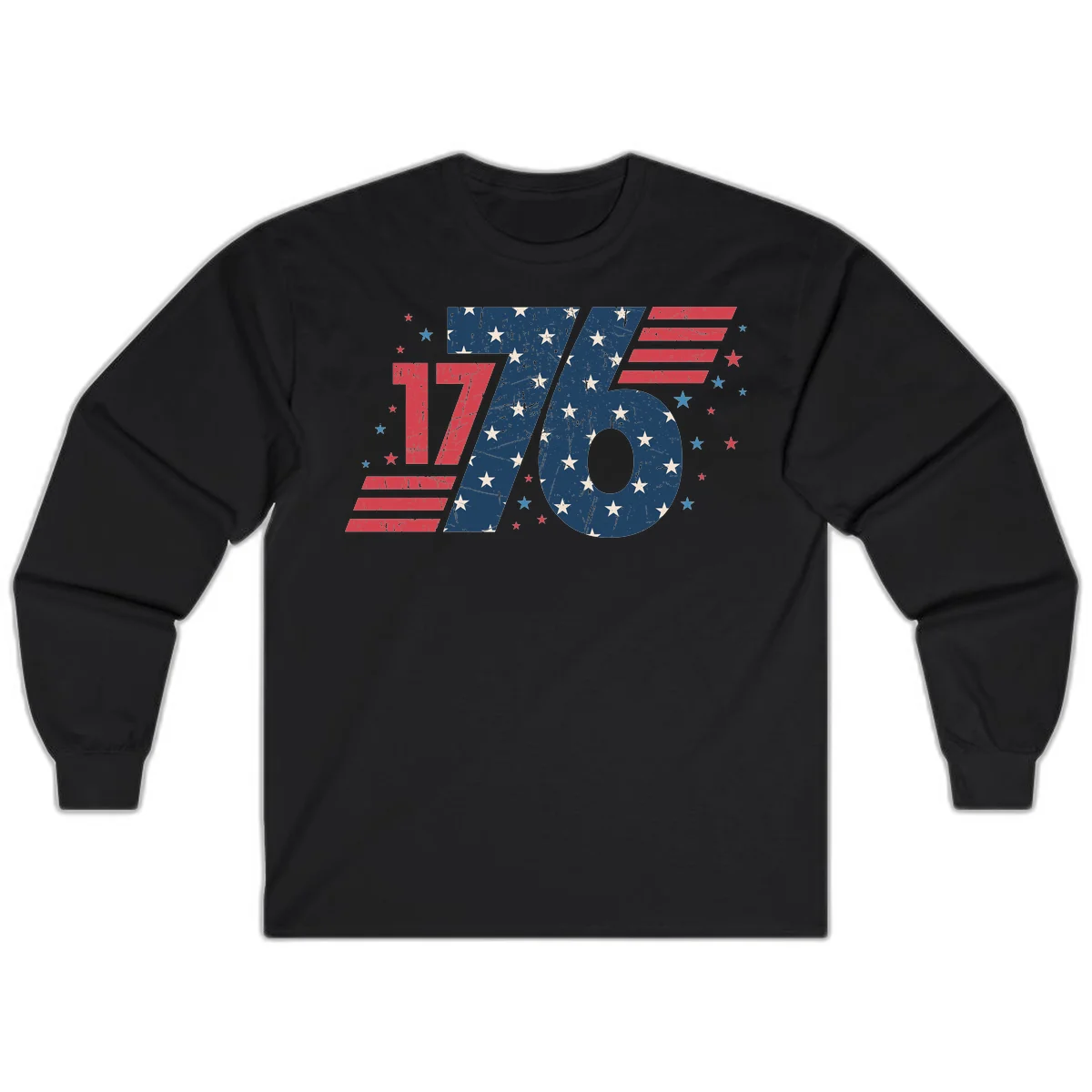 Vintage Distressed 1776 Stars And Stripes Long Sleeve in Black