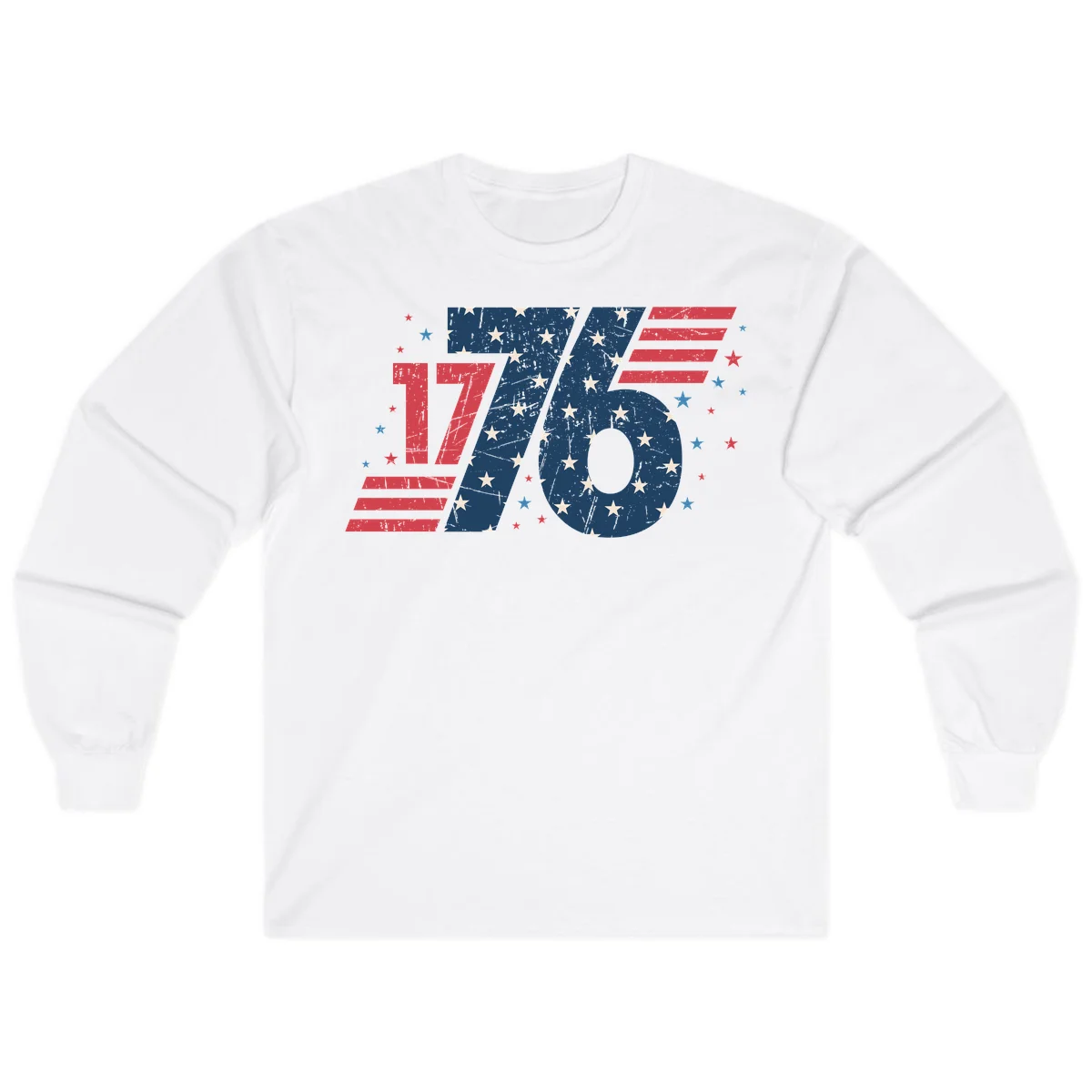 Vintage Distressed 1776 Stars And Stripes Long Sleeve in White