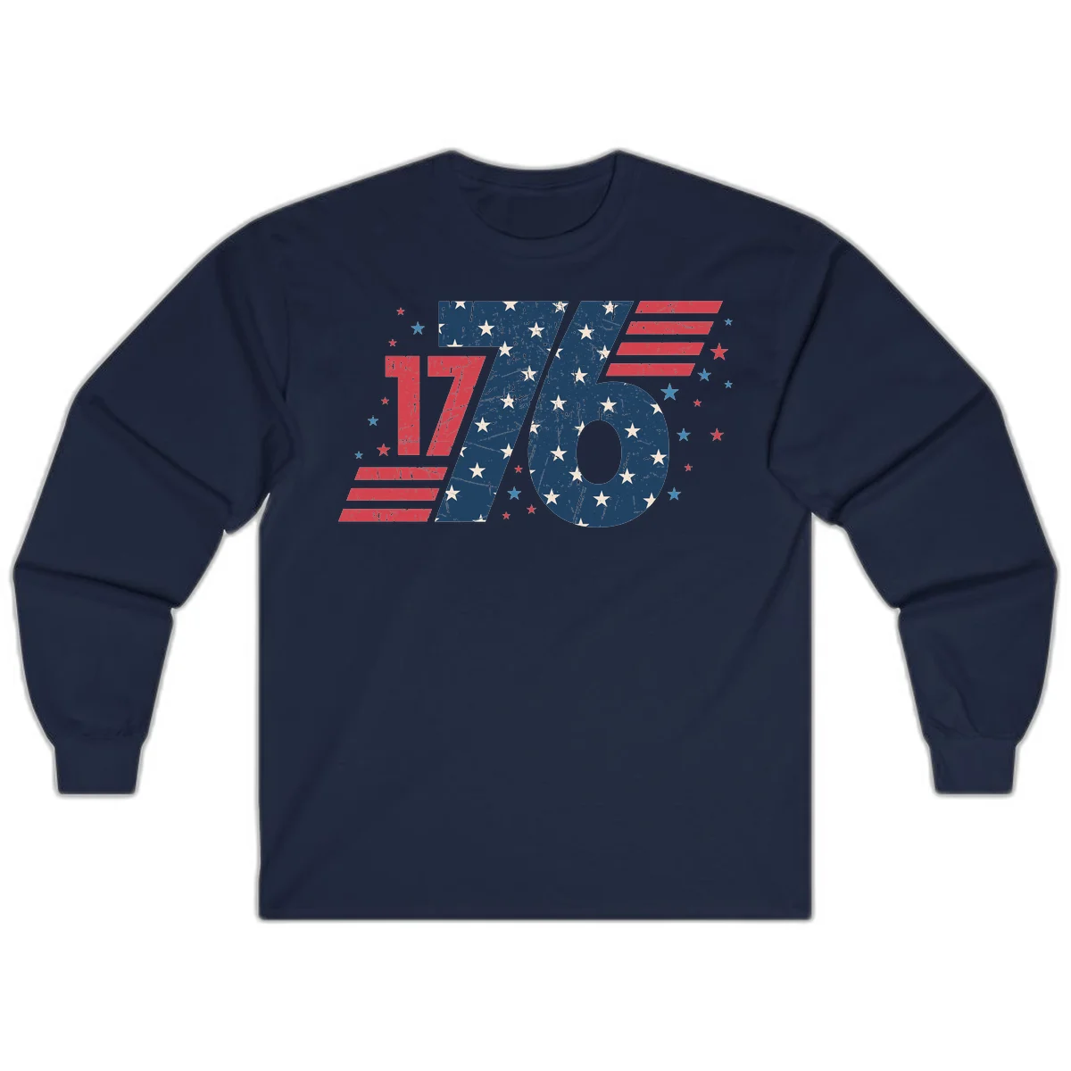 Vintage Distressed 1776 Stars And Stripes Long Sleeve in Navy