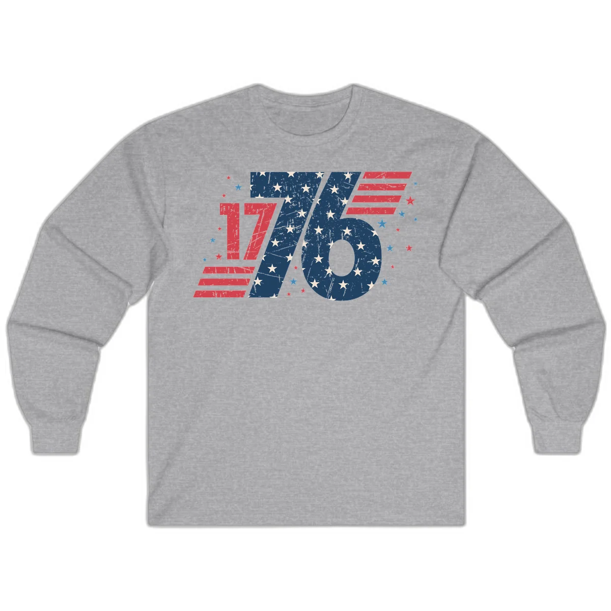 Vintage Distressed 1776 Stars And Stripes Long Sleeve in Sport Grey