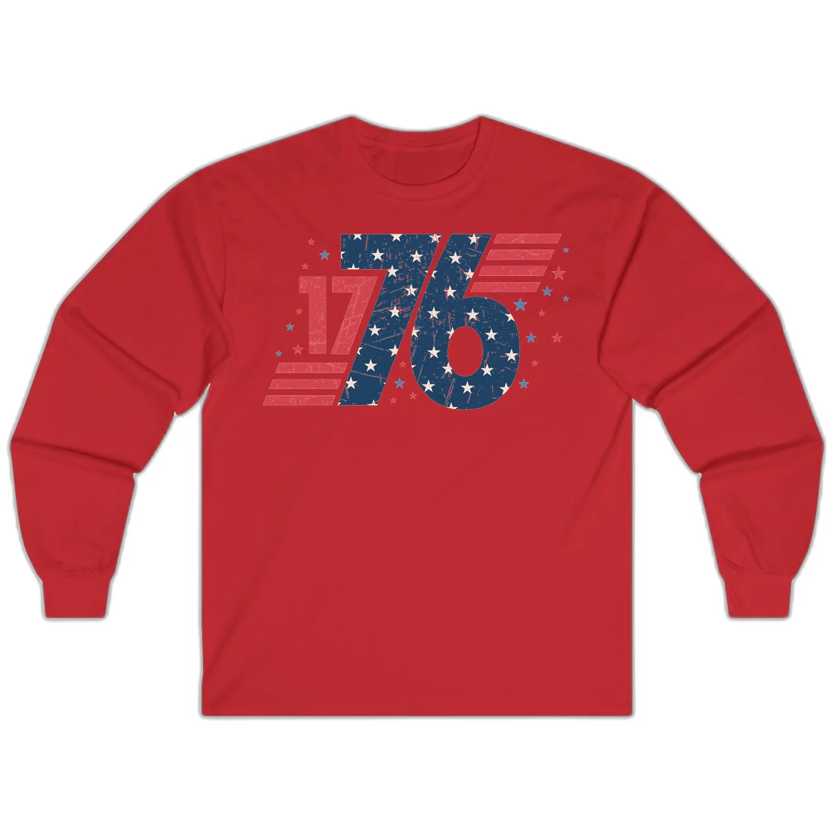 Vintage Distressed 1776 Stars And Stripes Long Sleeve in Red