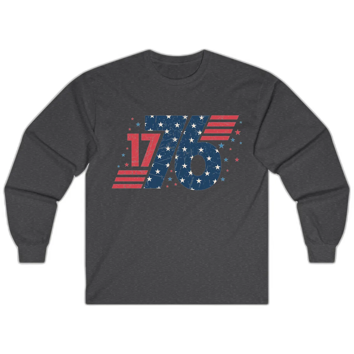 Vintage Distressed 1776 Stars And Stripes Long Sleeve in Dark Heather