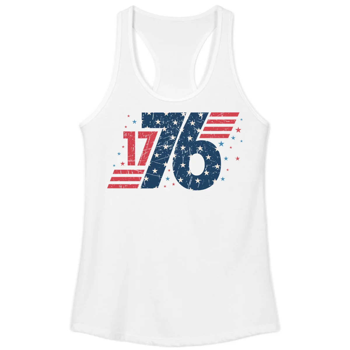Vintage Distressed 1776 Stars And Stripes Ladies Tank in White