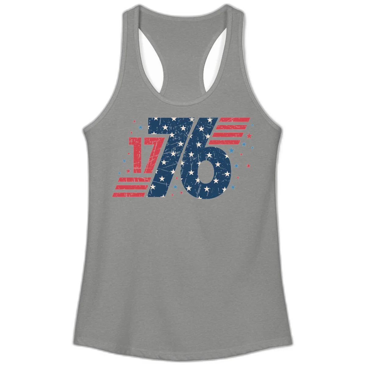 Vintage Distressed 1776 Stars And Stripes Ladies Tank in Heather Grey