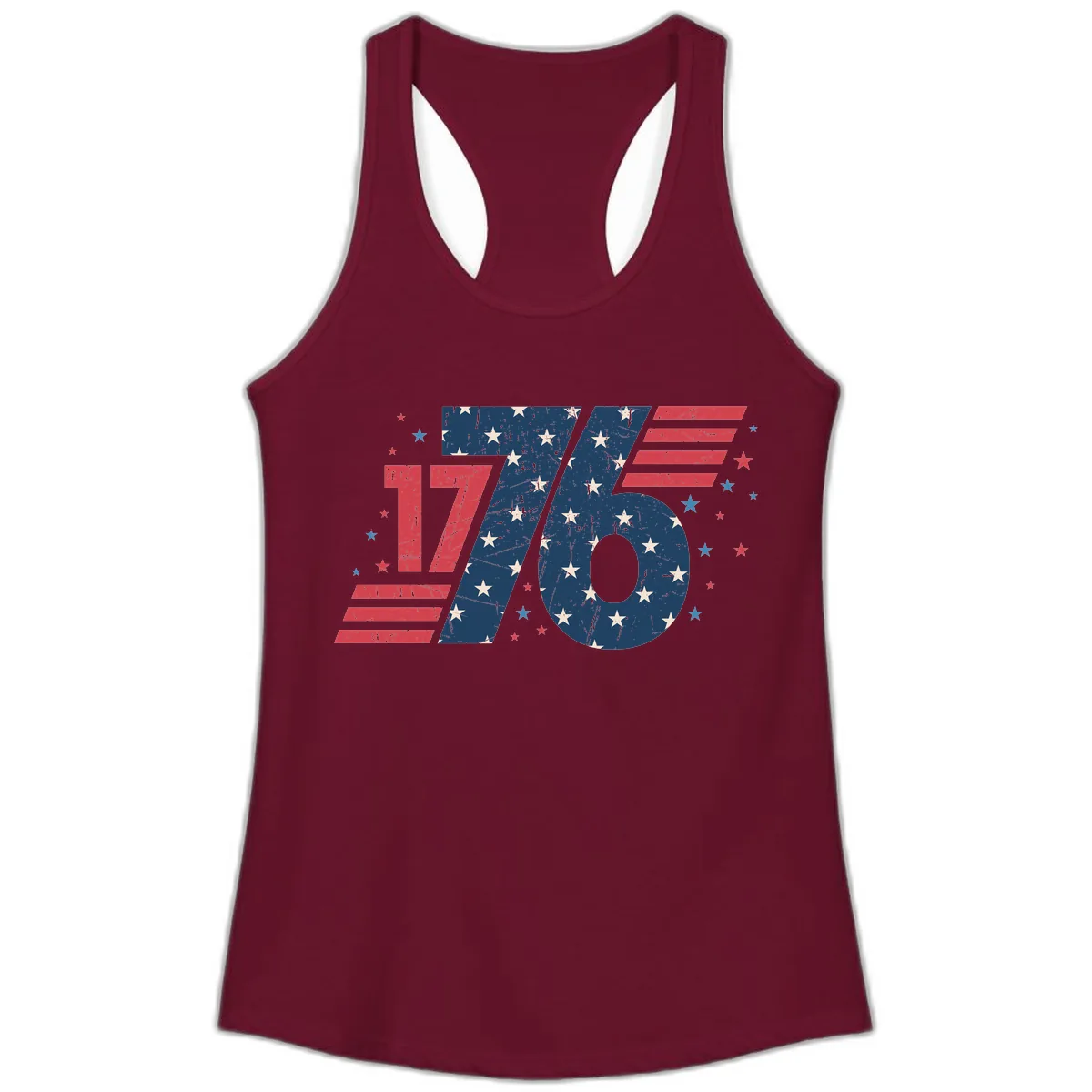 Vintage Distressed 1776 Stars And Stripes Ladies Tank in Solid Cardinal Red