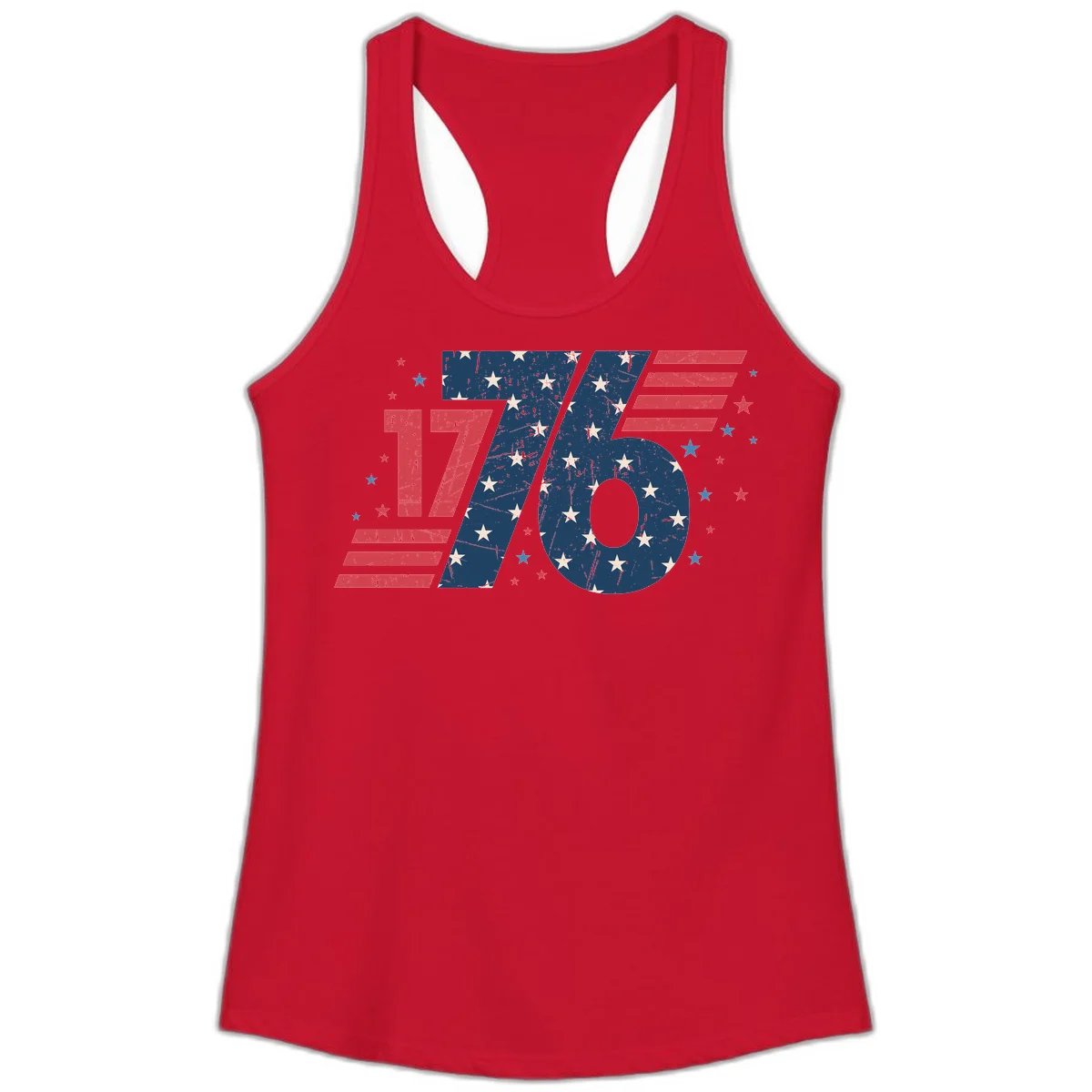 Vintage Distressed 1776 Stars And Stripes Ladies Tank in Solid Red