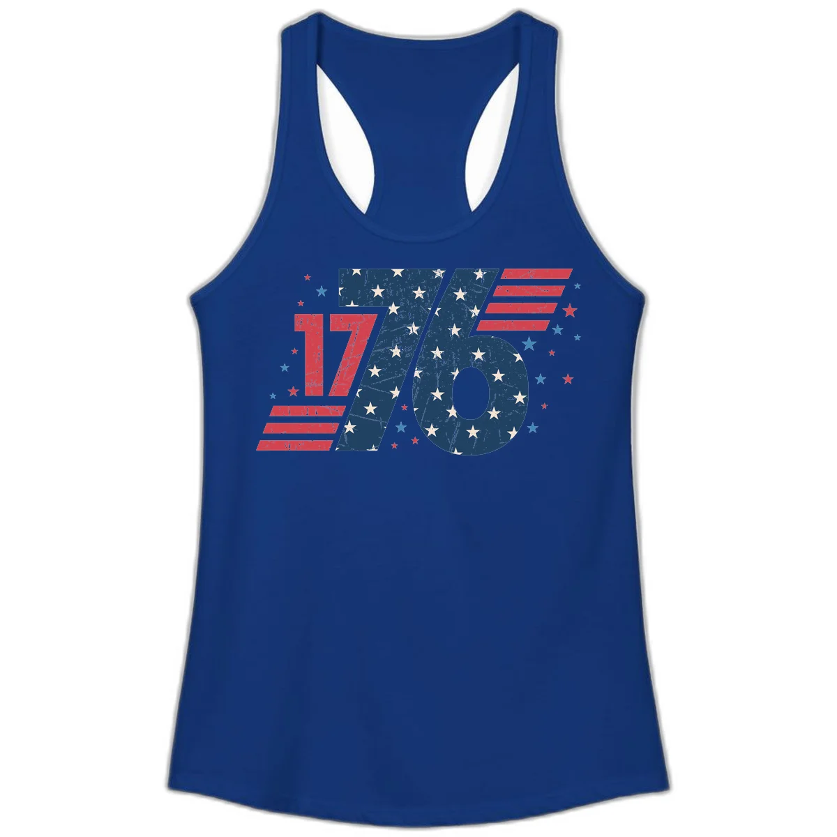 Vintage Distressed 1776 Stars And Stripes Ladies Tank in Solid Royal
