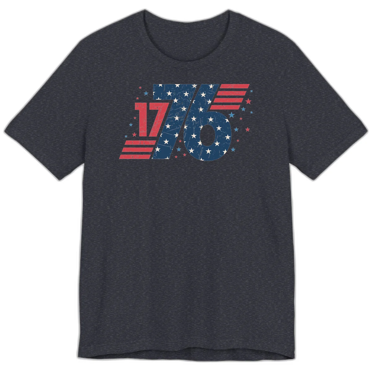 Vintage Distressed 1776 Stars And Stripes Premium T-Shirt in Heather Navy