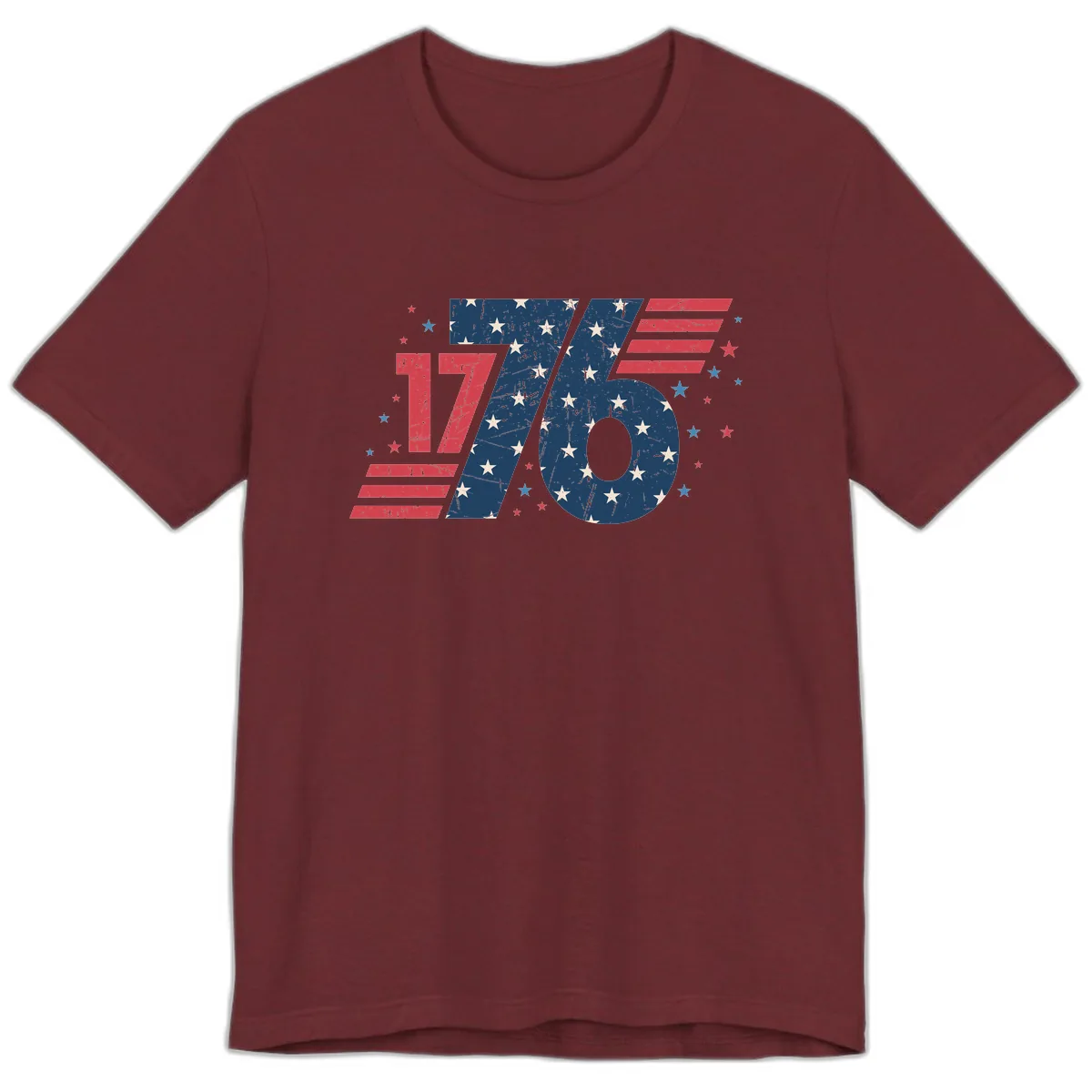 Vintage Distressed 1776 Stars And Stripes Premium T-Shirt in Heather Cardinal