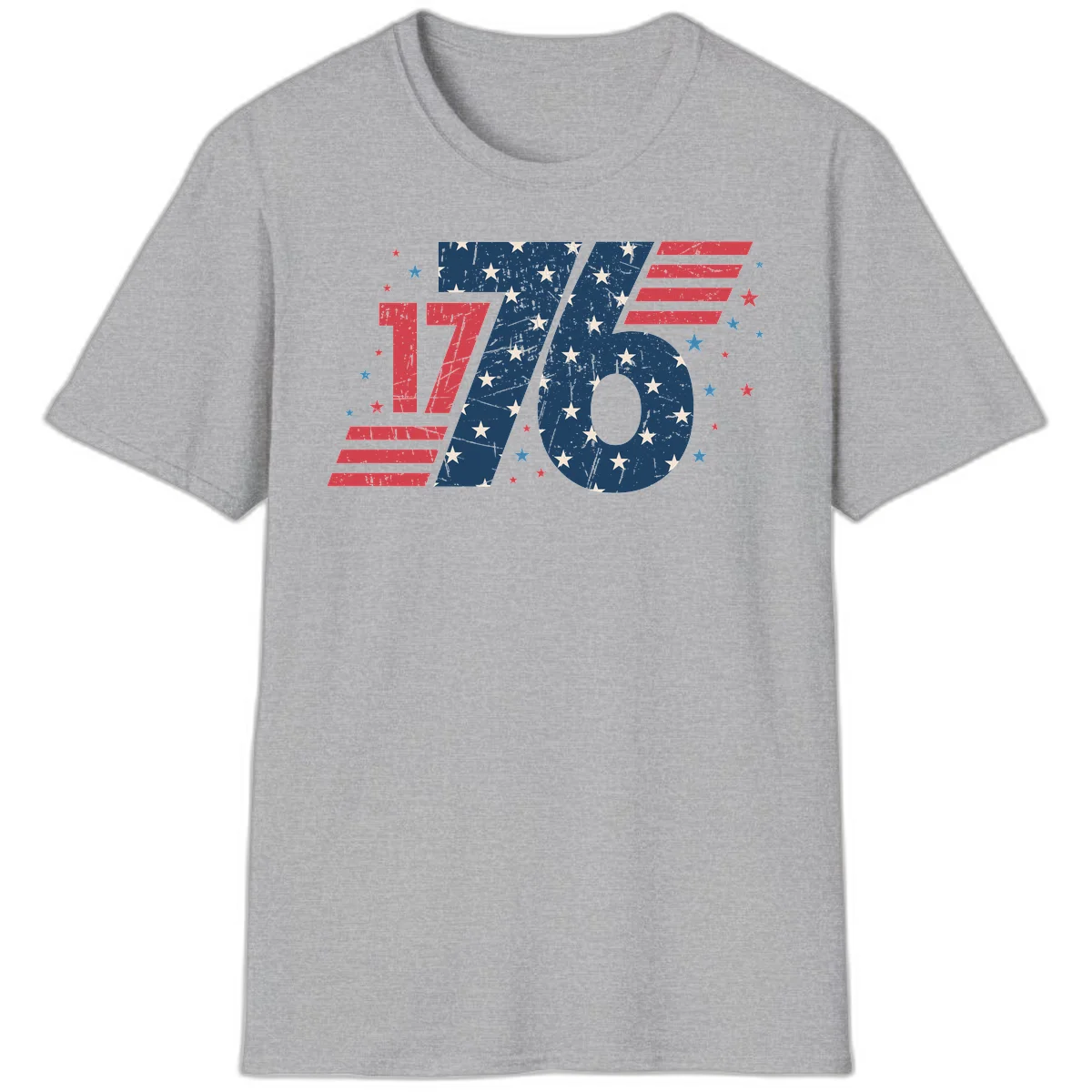 Vintage Distressed 1776 Stars And Stripes T-Shirt in Sport Grey