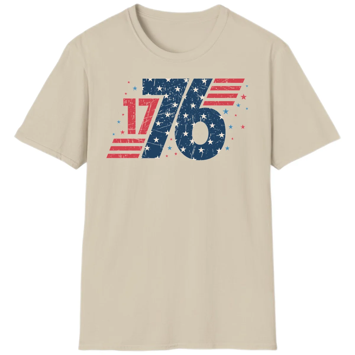 Vintage Distressed 1776 Stars And Stripes T-Shirt in Sand