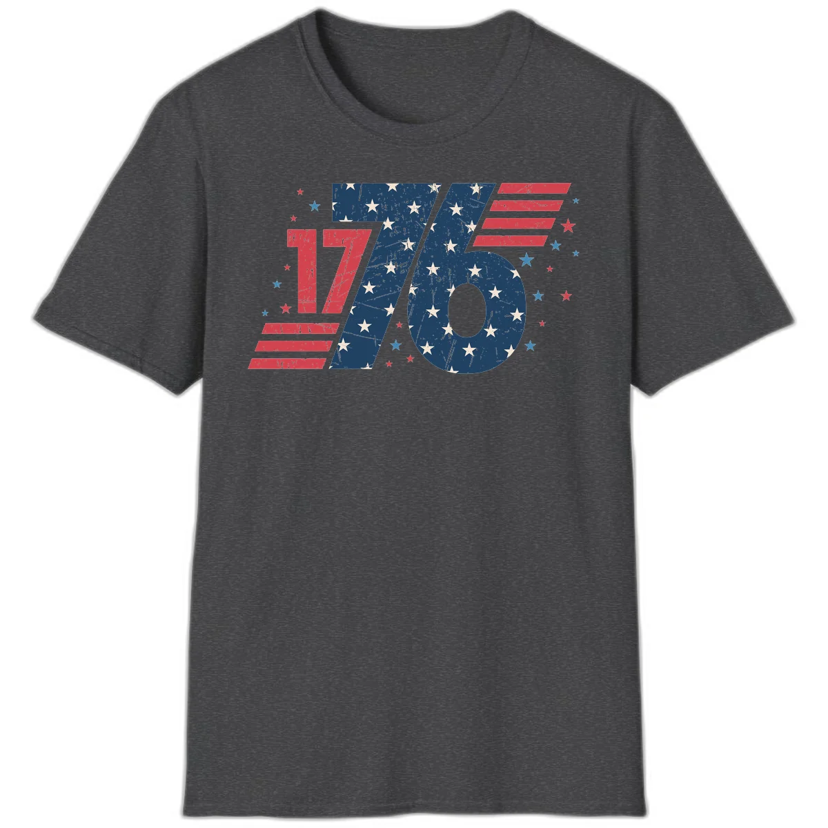 Vintage Distressed 1776 Stars And Stripes T-Shirt in Dark Heather