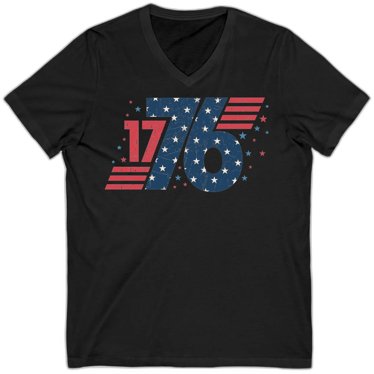 Vintage Distressed 1776 Stars And Stripes V-Neck in Black