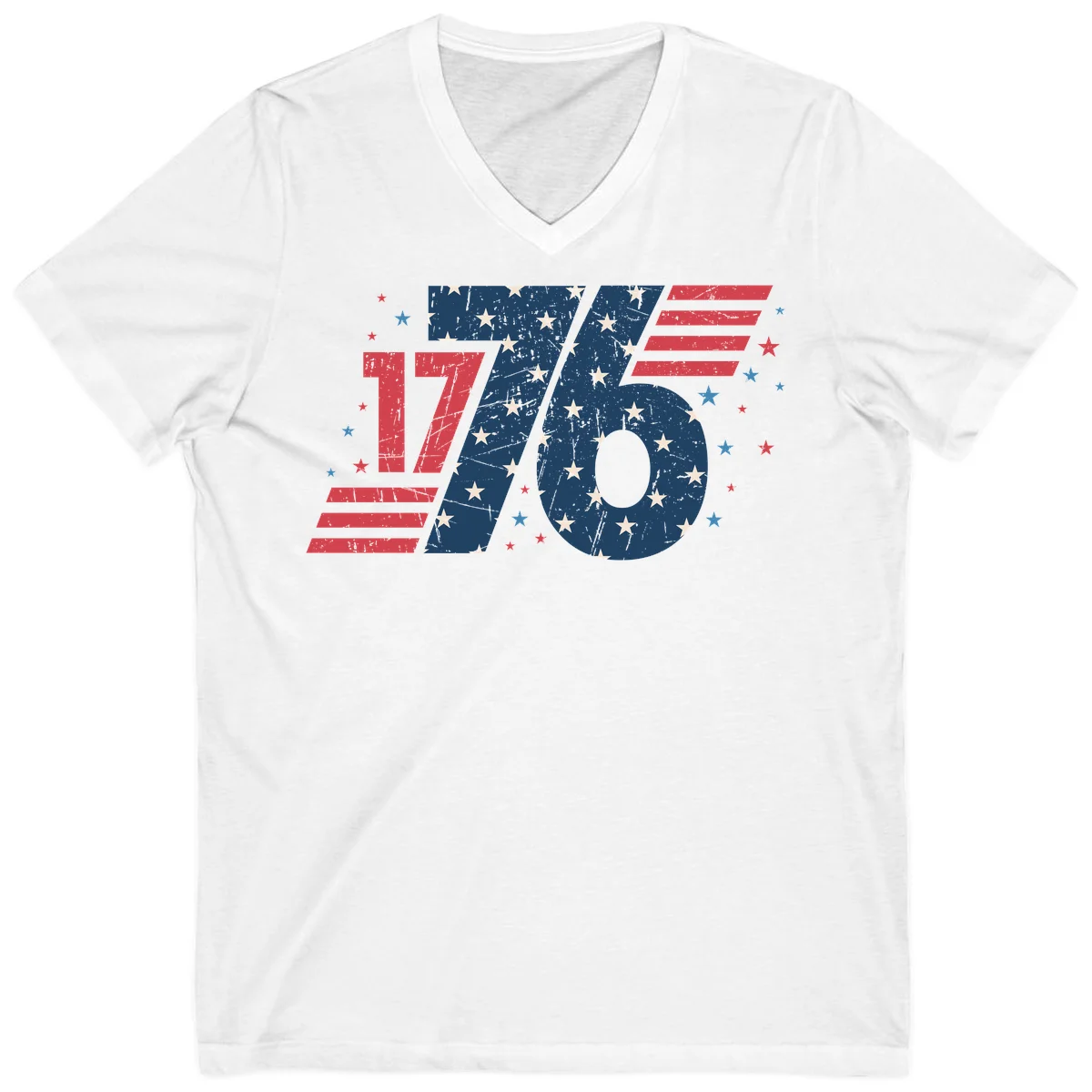 Vintage Distressed 1776 Stars And Stripes V-Neck in White