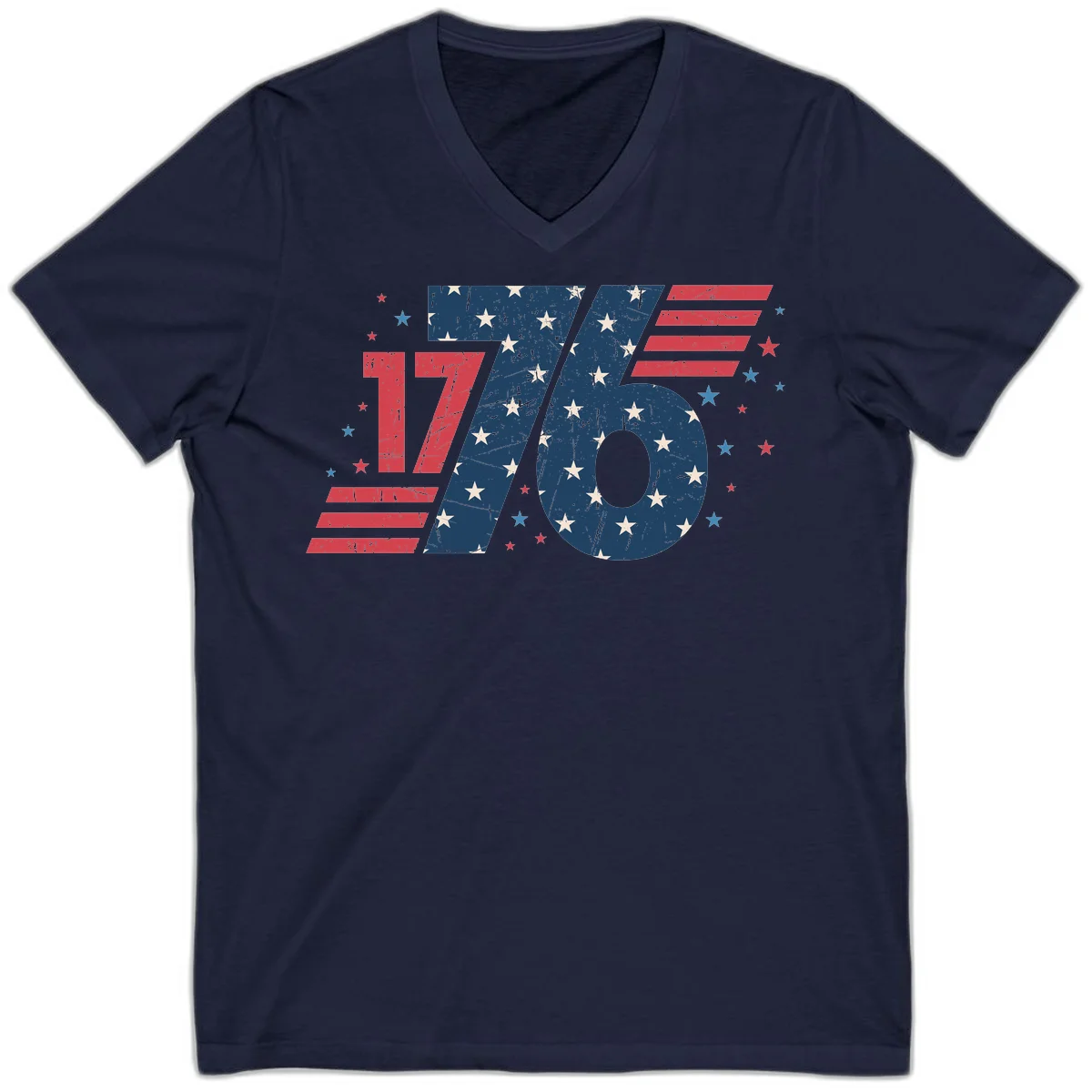 Vintage Distressed 1776 Stars And Stripes V-Neck in Navy