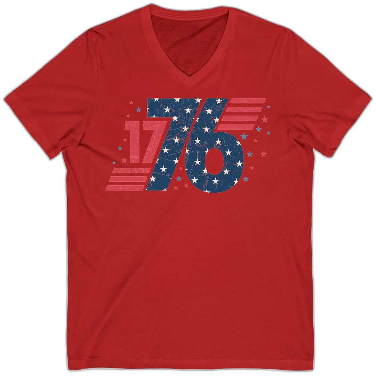 Vintage Distressed 1776 Stars And Stripes V-Neck in Red