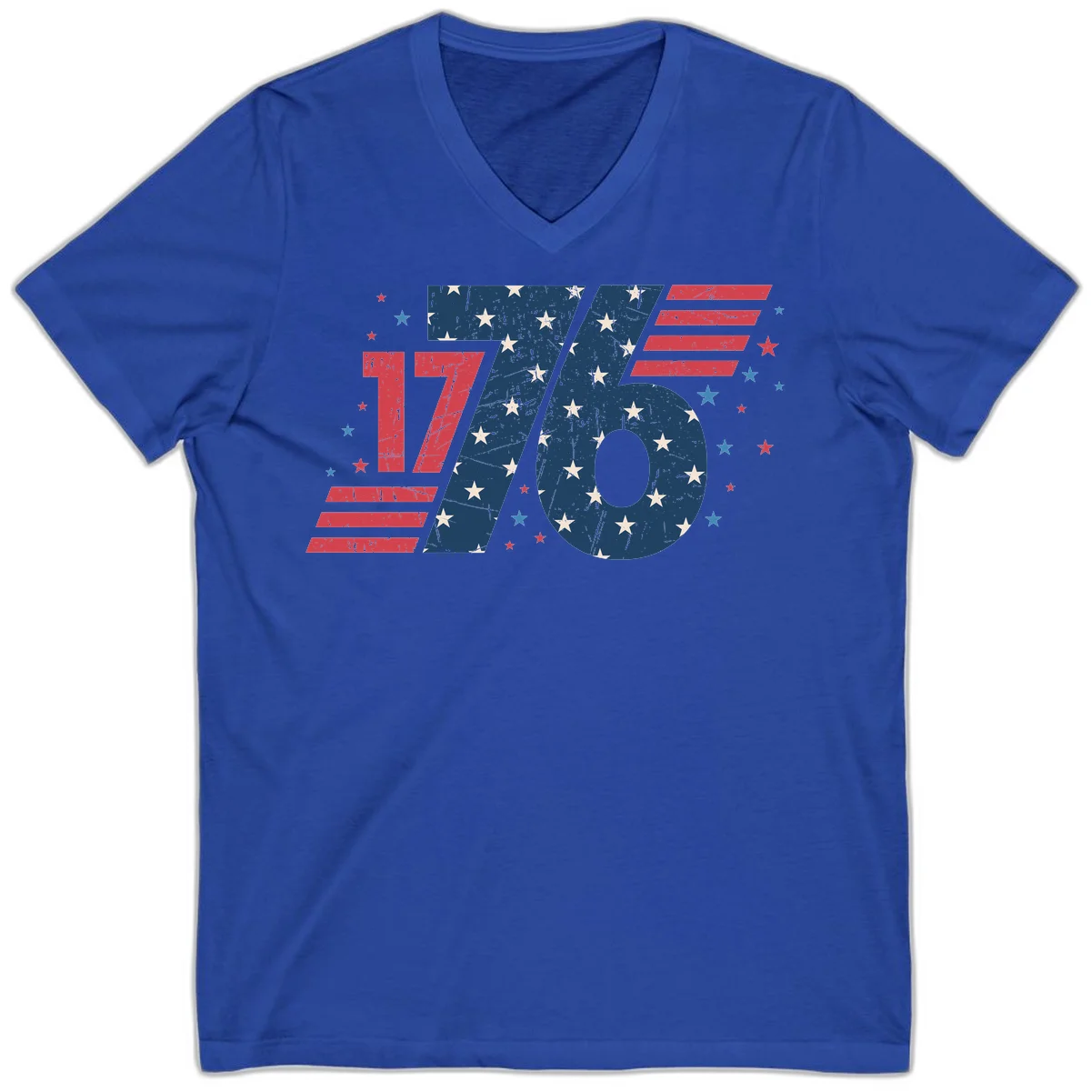 Vintage Distressed 1776 Stars And Stripes V-Neck in True Royal