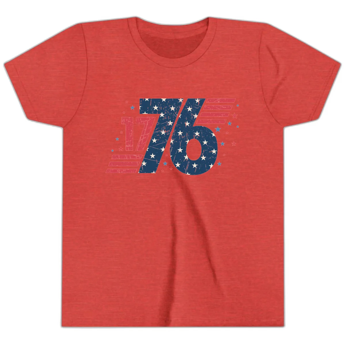 Vintage Distressed 1776 Stars And Stripes Youth T-Shirt in Heather Red