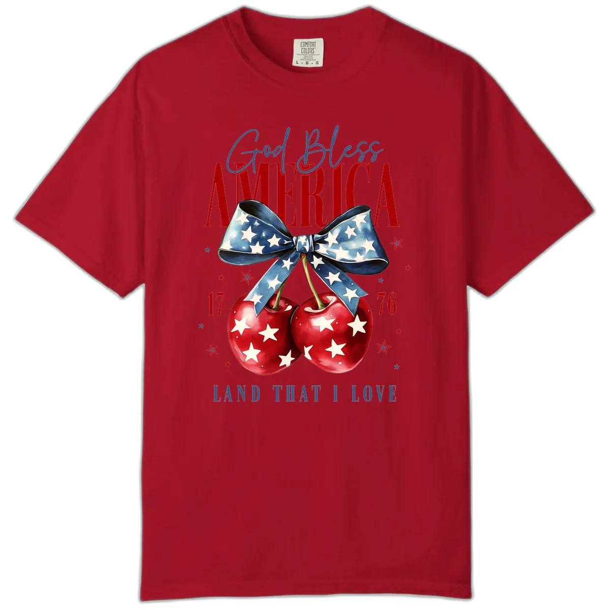 God Bless America Cherries 1776 Patriotic Design Comfort Color in Red