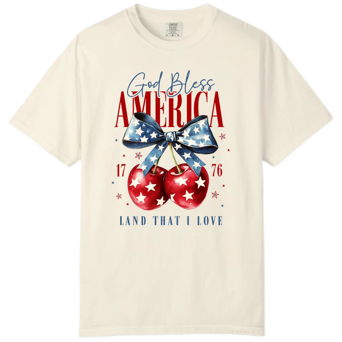 God Bless America Cherries 1776 Comfort Color in Ivory