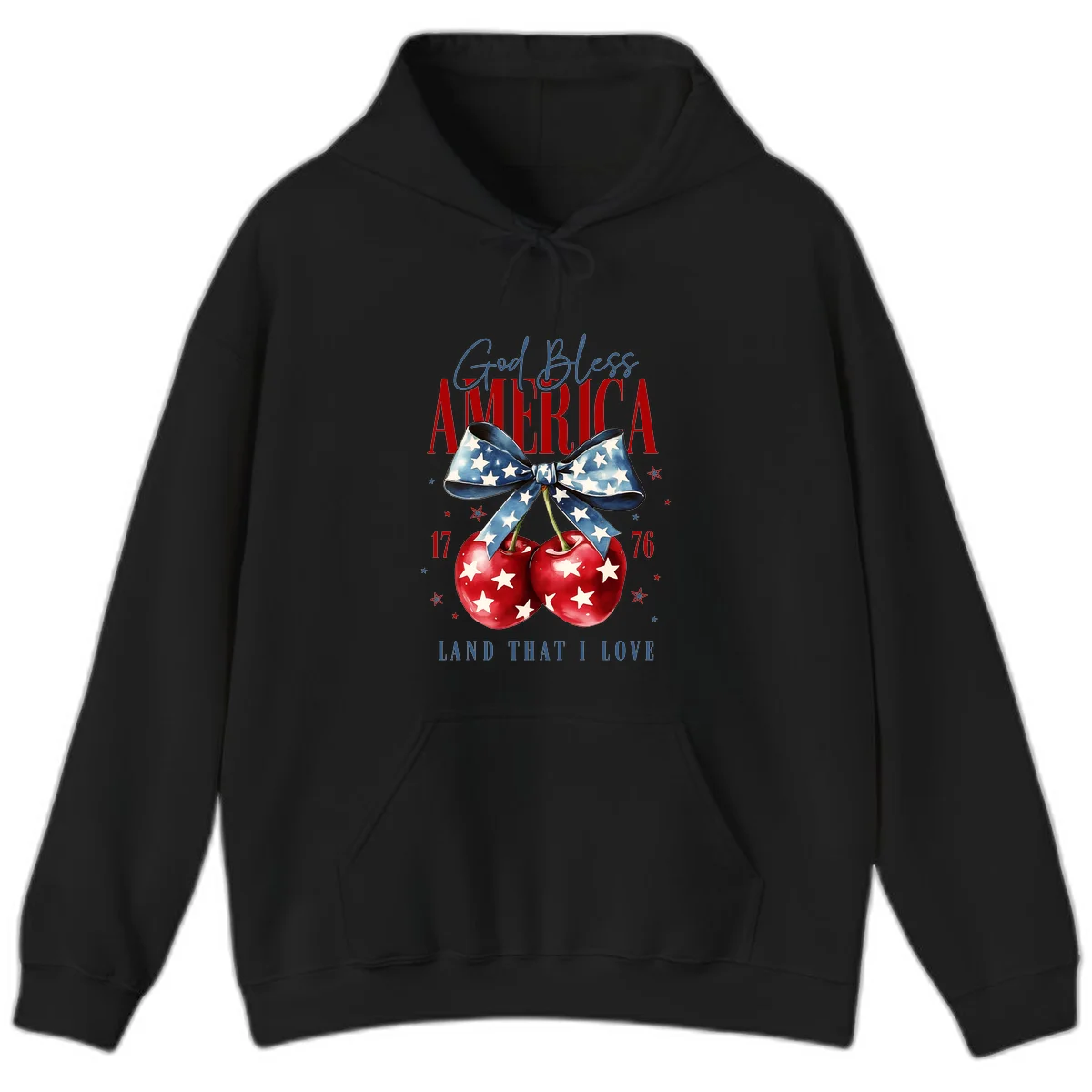 God Bless America Cherries 1776 Hoodie in Black