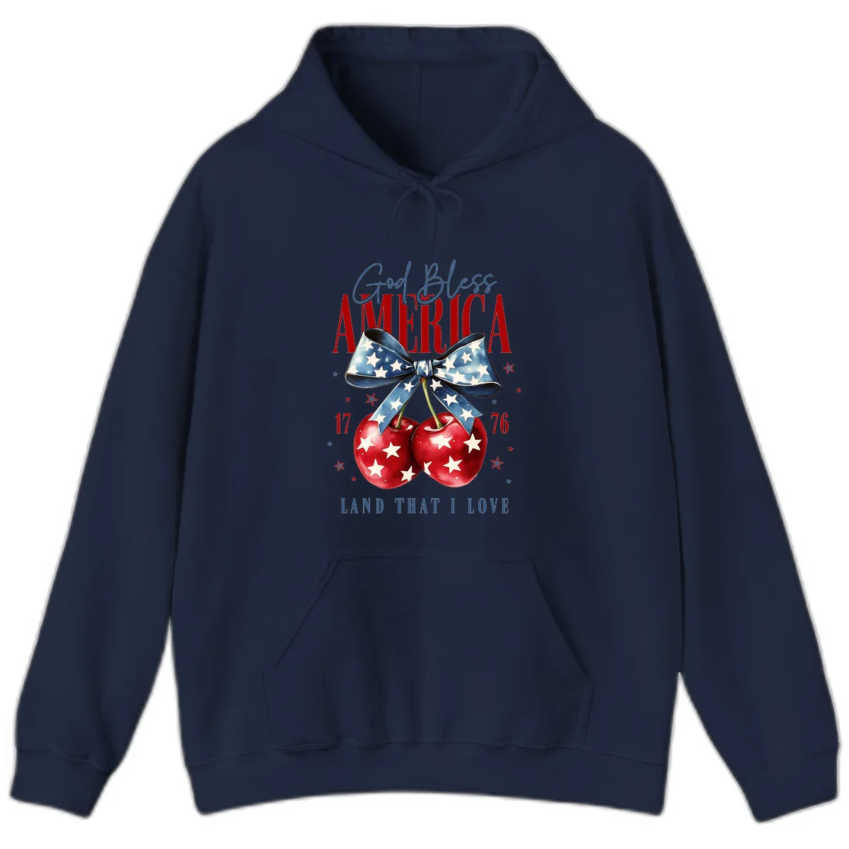 God Bless America Cherries 1776 Hoodie in Navy