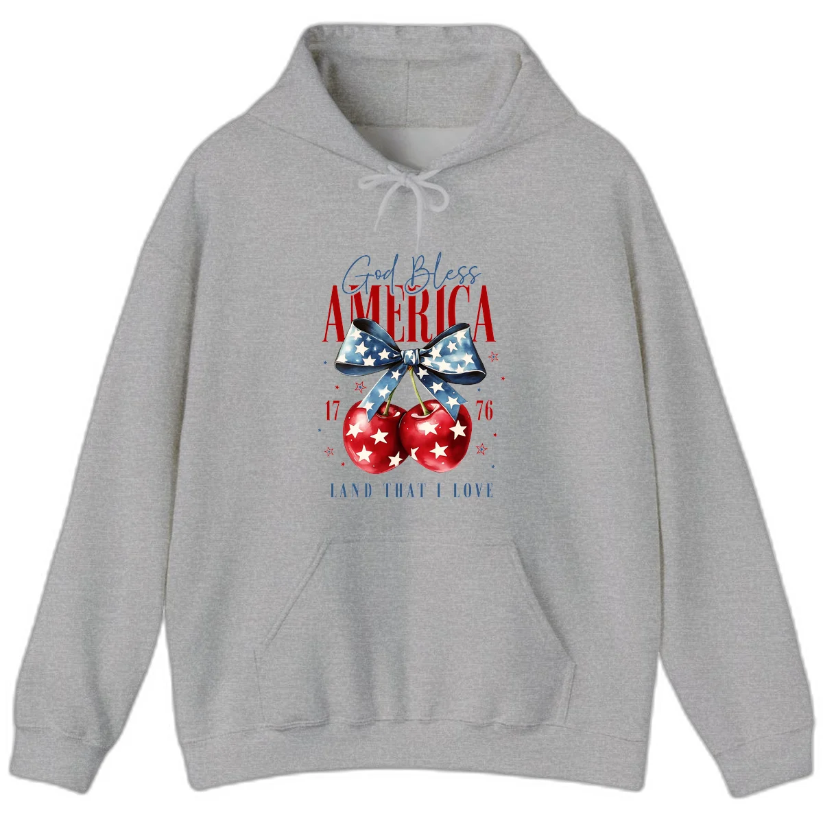 God Bless America Cherries 1776 Hoodie in Sport Grey