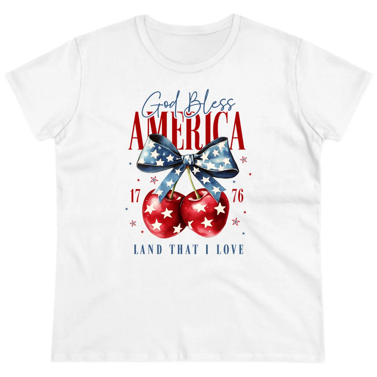 God Bless America Cherries 1776 Ladies Tee in White