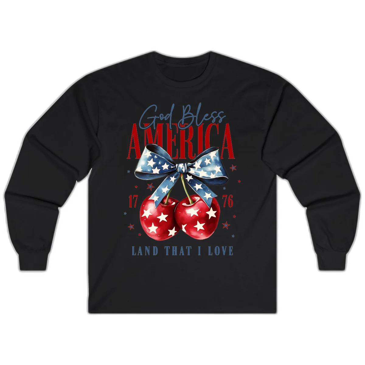 God Bless America Cherries 1776 Long Sleeve in Black