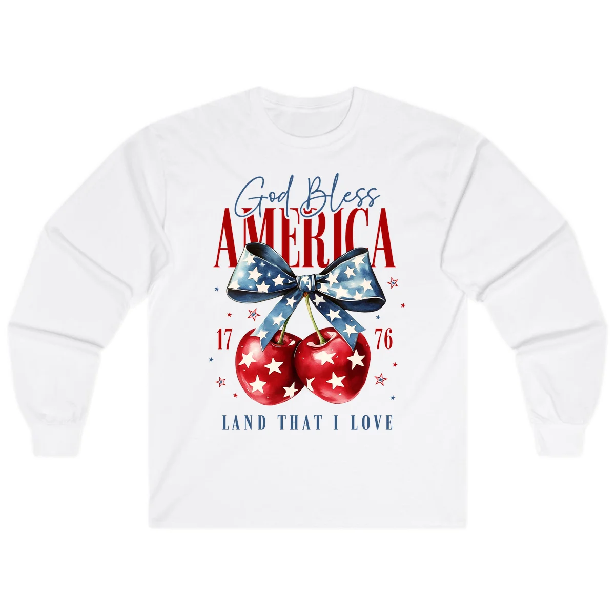 God Bless America Cherries 1776 Long Sleeve in White