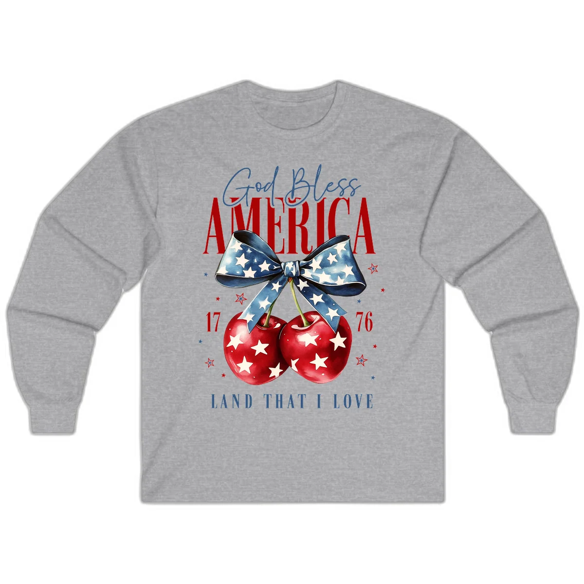 God Bless America Cherries 1776 Long Sleeve in Sport Grey