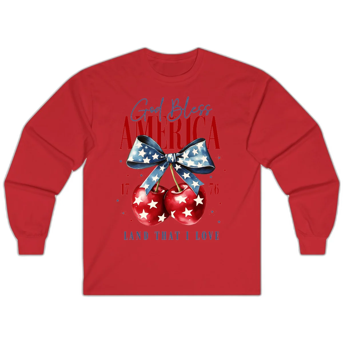 God Bless America Cherries 1776 Long Sleeve in Red