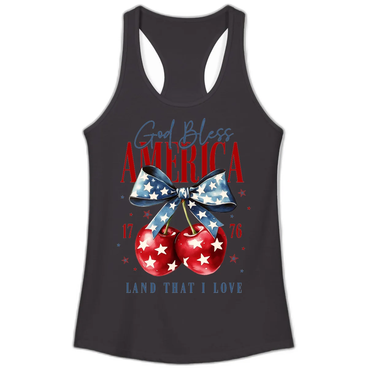 God Bless America Cherries 1776 Ladies Tank in Black