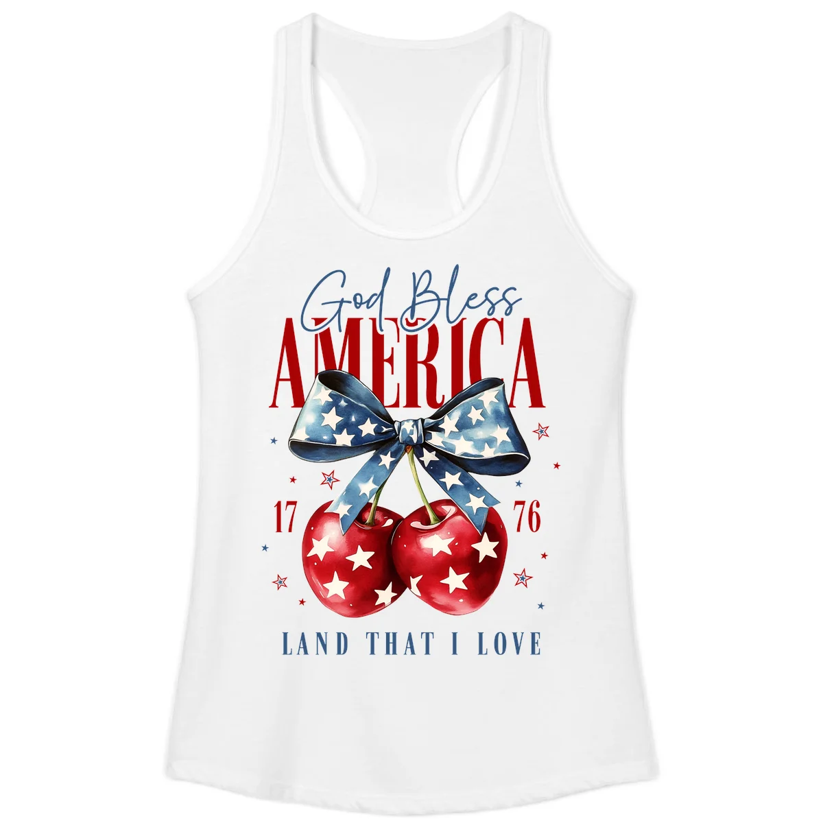 God Bless America Cherries 1776 Ladies Tank in White