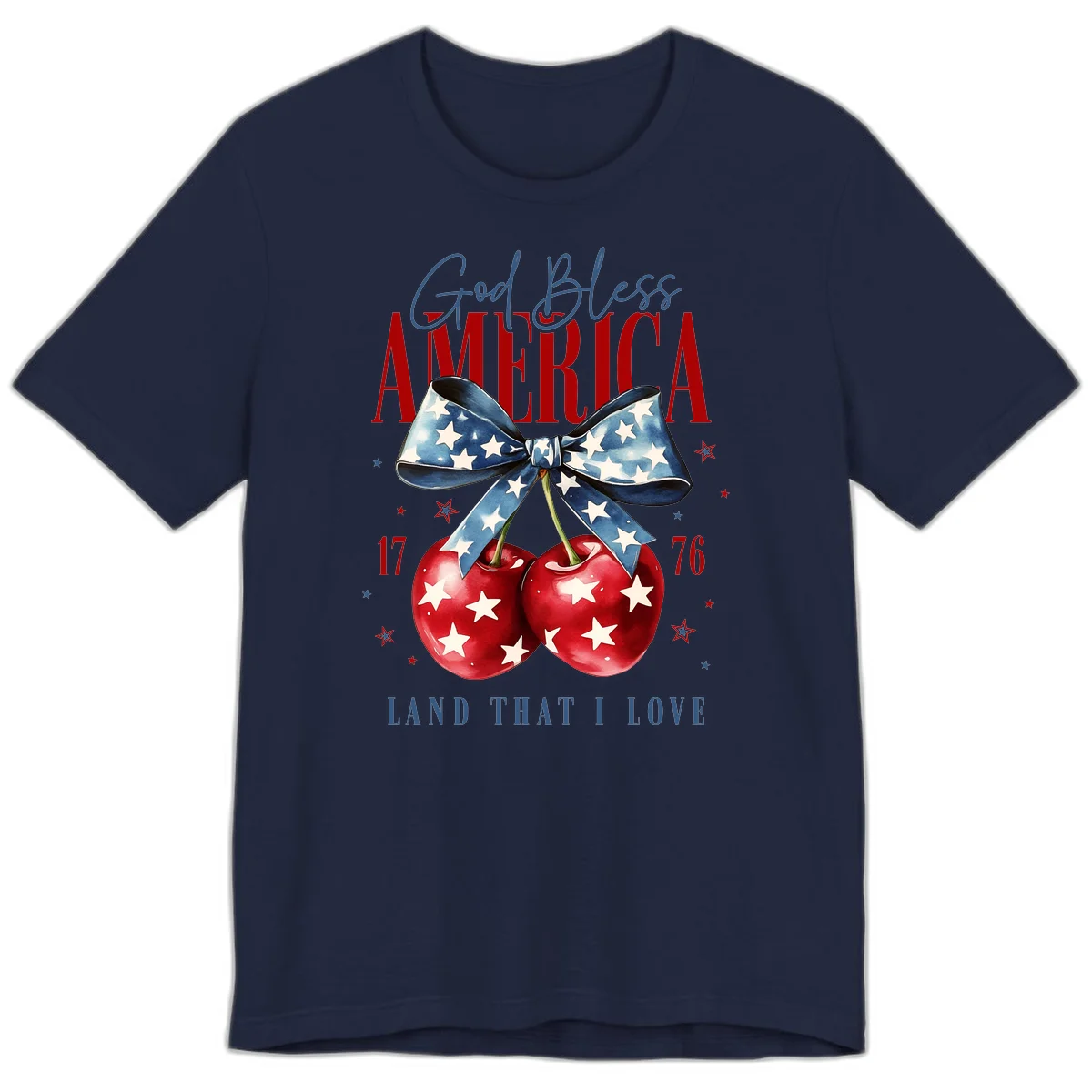 God Bless America Cherries 1776 Premium T-Shirt in Navy
