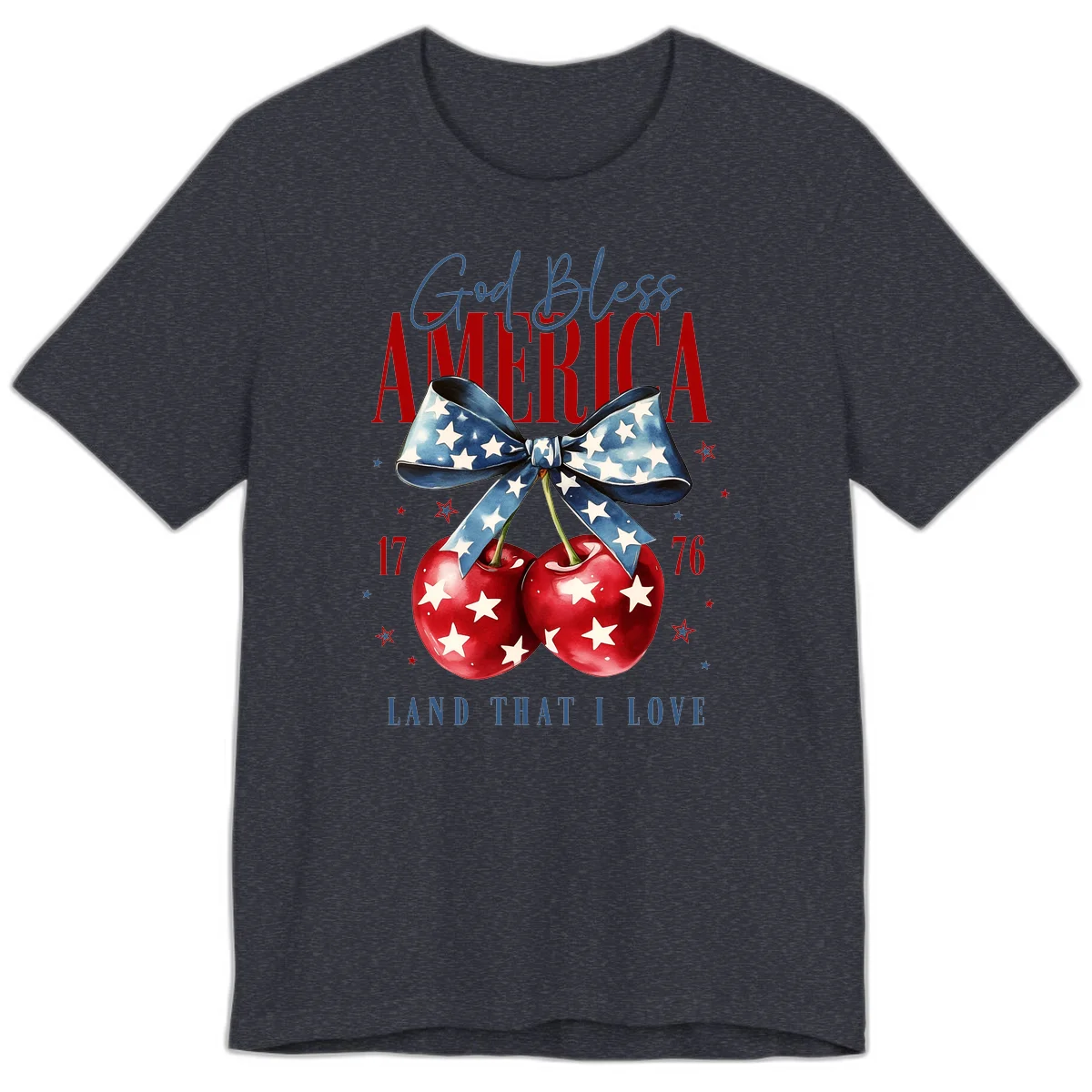 God Bless America Cherries 1776 Premium T-Shirt in Heather Navy
