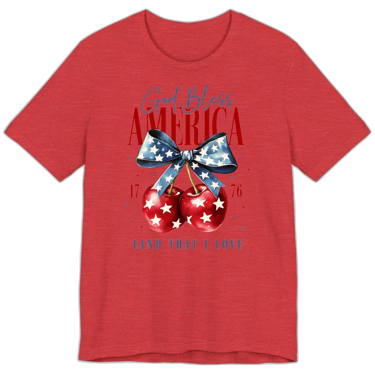 God Bless America Cherries 1776 Premium T-Shirt in Heather Red