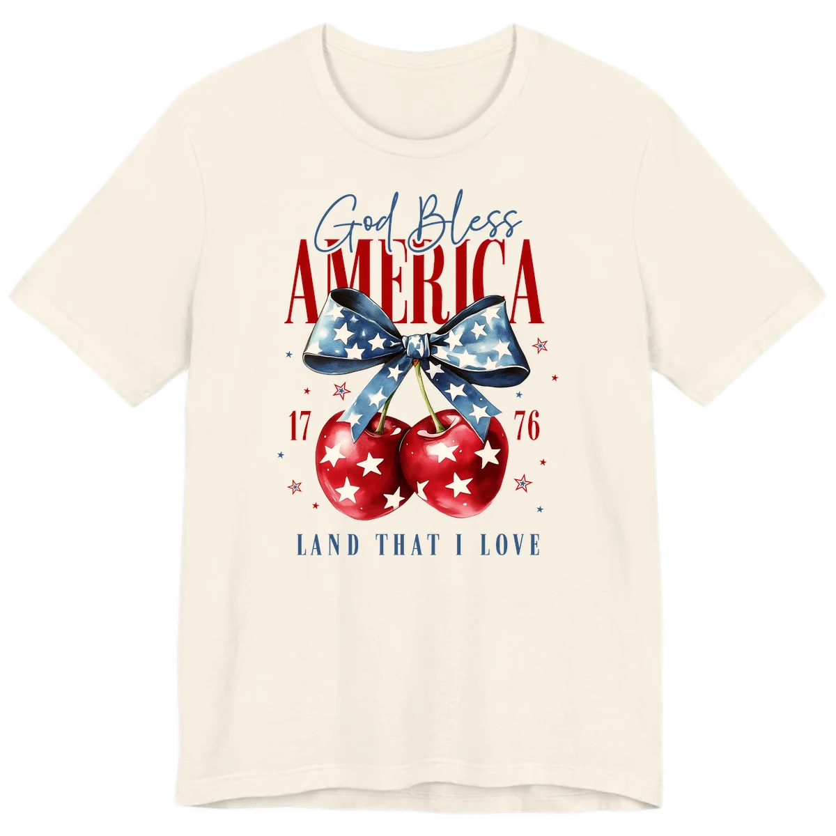 God Bless America Cherries 1776 Premium T-Shirt in Natural